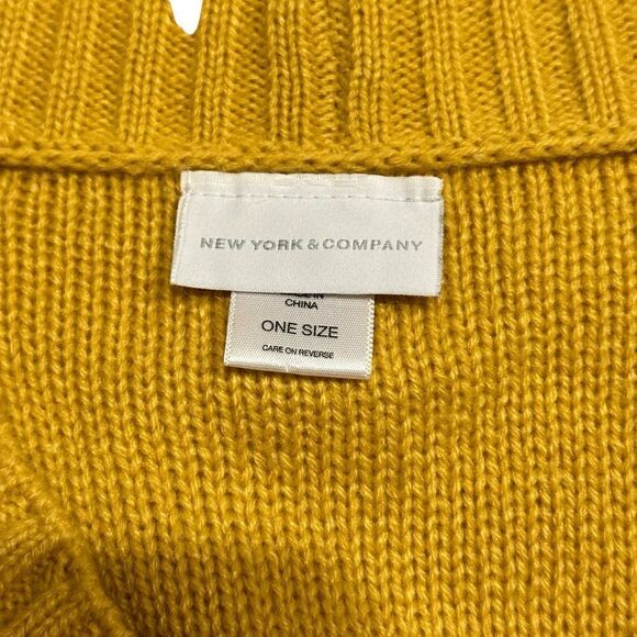 New York & Company Solid Yellow Oversized Open Front Poncho With Front Tie - Picture 7 of 7